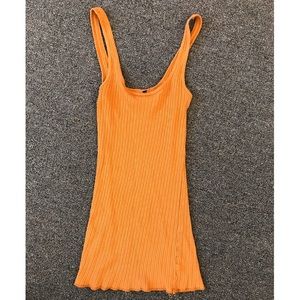 Soft & Long, Plain Ribbed Orange Tank Top